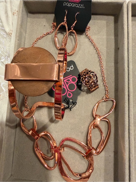 paparazzi Jewelry - paparazzi Rose Gold Linked Necklace, Bracelet, Earrings & Ring Set